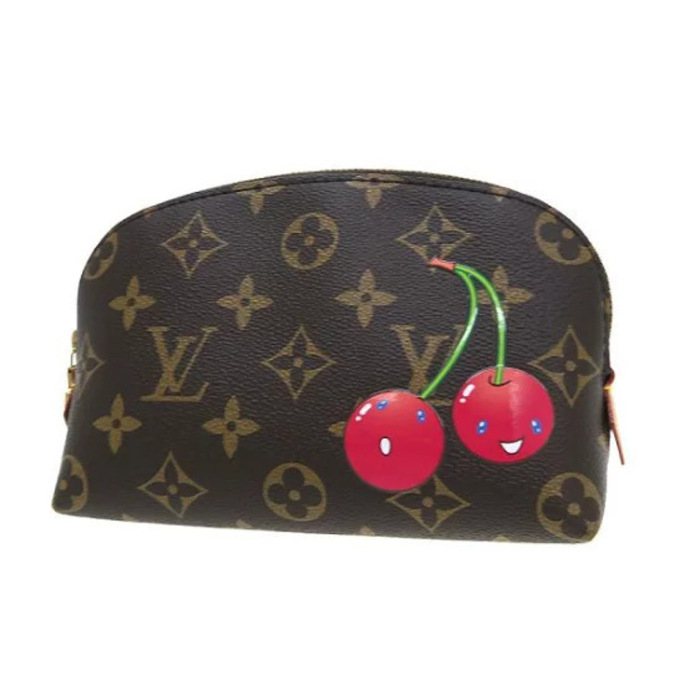Louis Vuitton Monogram LV TM Pochette Cosmetic Pouch Canvas Leather Brown